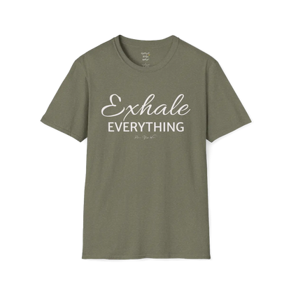 "Exhale Everything" minimal script and type design — The Vault collection by Ramro Yoga Wear — Heather Military Green