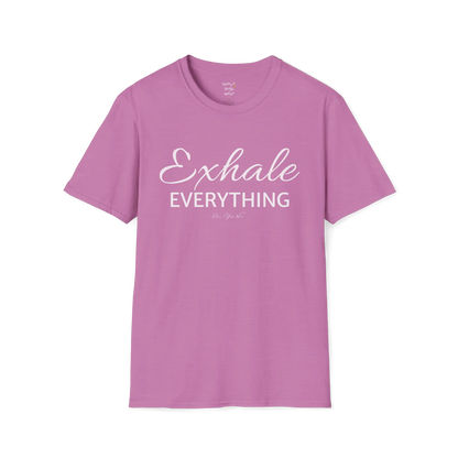 "Exhale Everything" minimal script and type design — The Vault collection by Ramro Yoga Wear — Heather Radiant Orchid