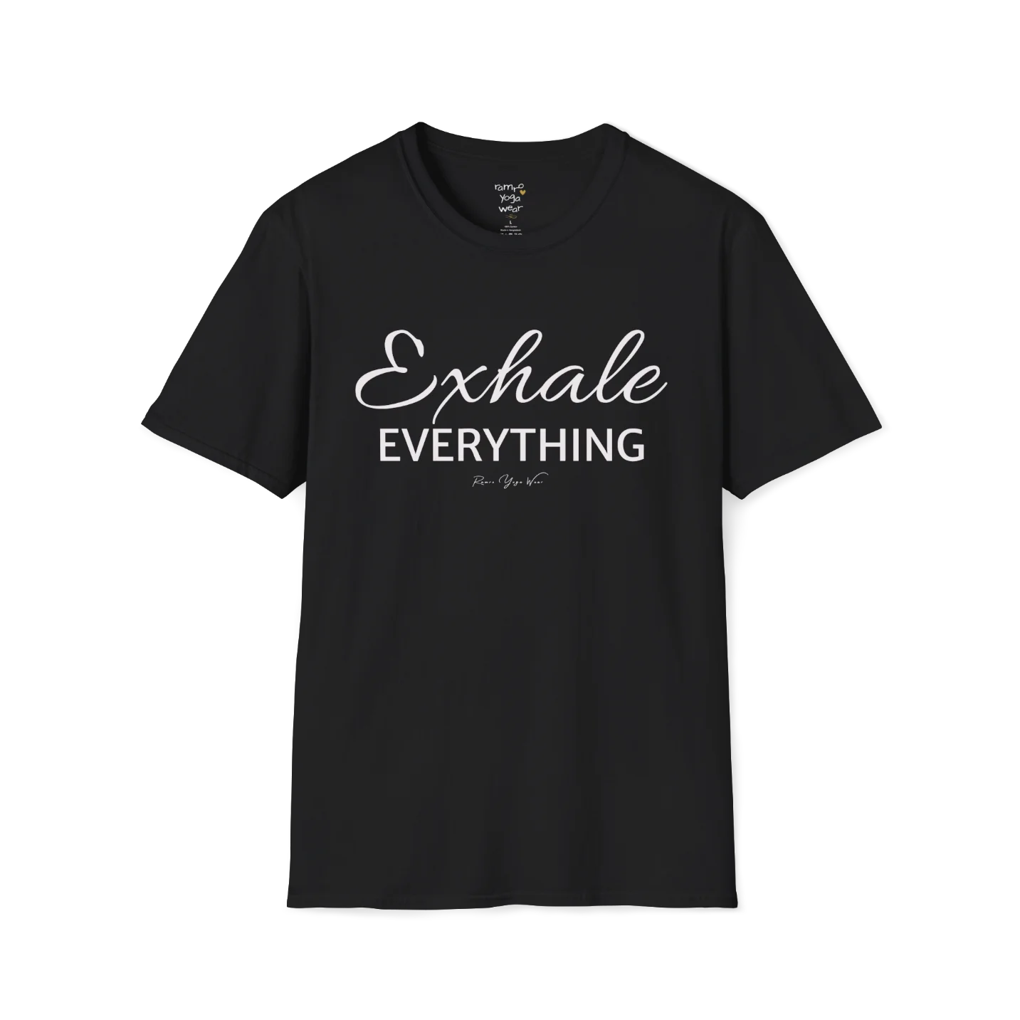 "Exhale Everything" minimal script and type design — The Vault collection by Ramro Yoga Wear — Black