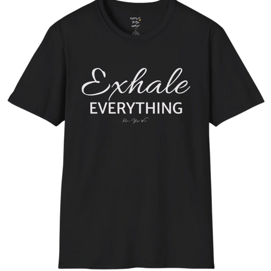 "Exhale Everything" minimal script and type design — The Vault collection by Ramro Yoga Wear — Black
