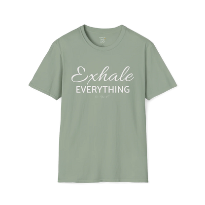 "Exhale Everything" minimal script and type design — The Vault collection by Ramro Yoga Wear — Sage