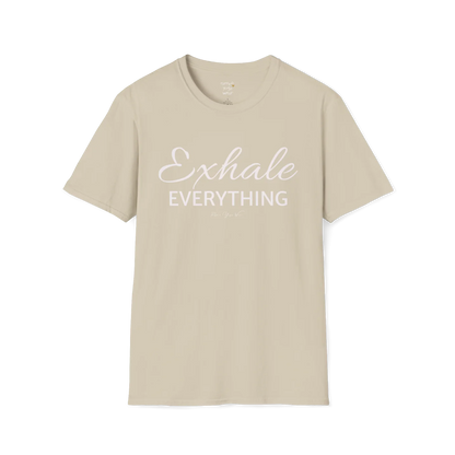 "Exhale Everything" minimal script and type design — The Vault collection by Ramro Yoga Wear — Sand