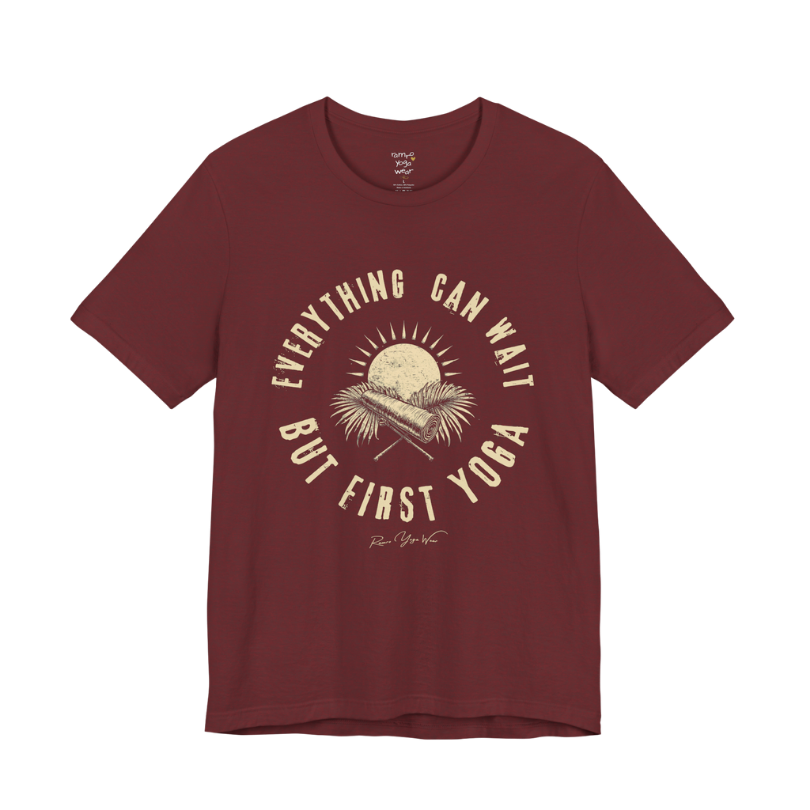 First funny yoga shirt in Heather Cardinal — vintage sun yoga mat circular graphic tee by Ramro Yoga Wear