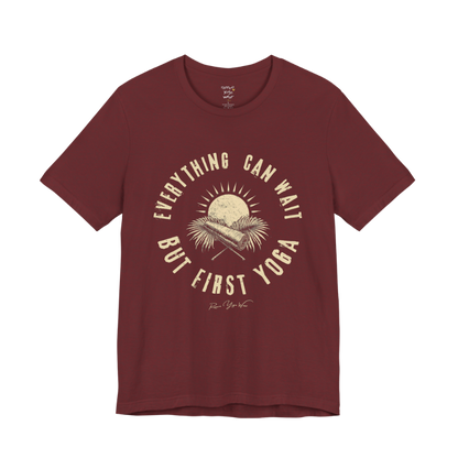 First funny yoga shirt in Heather Cardinal — vintage sun yoga mat circular graphic tee by Ramro Yoga Wear