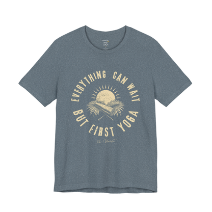 First funny yoga shirt in Heather Slate — Bella+Canvas 3001 graphic tee by Ramro Yoga Wear