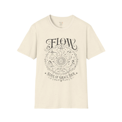 Flow T-Shirt Natural featuring soft vintage yoga artwork and relaxed spiritual aesthetic.