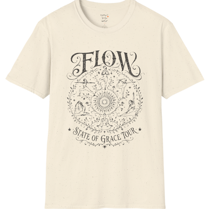 Flow T-Shirt Natural featuring soft vintage yoga artwork and relaxed spiritual aesthetic.