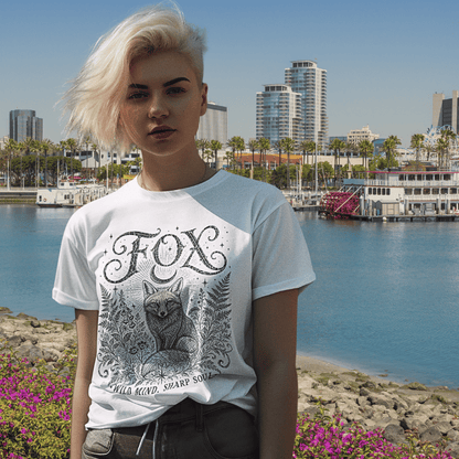 Ramro Yoga Wear Fox tee in White — wild mind sharp soul fox design, harbour city lifestyle shot