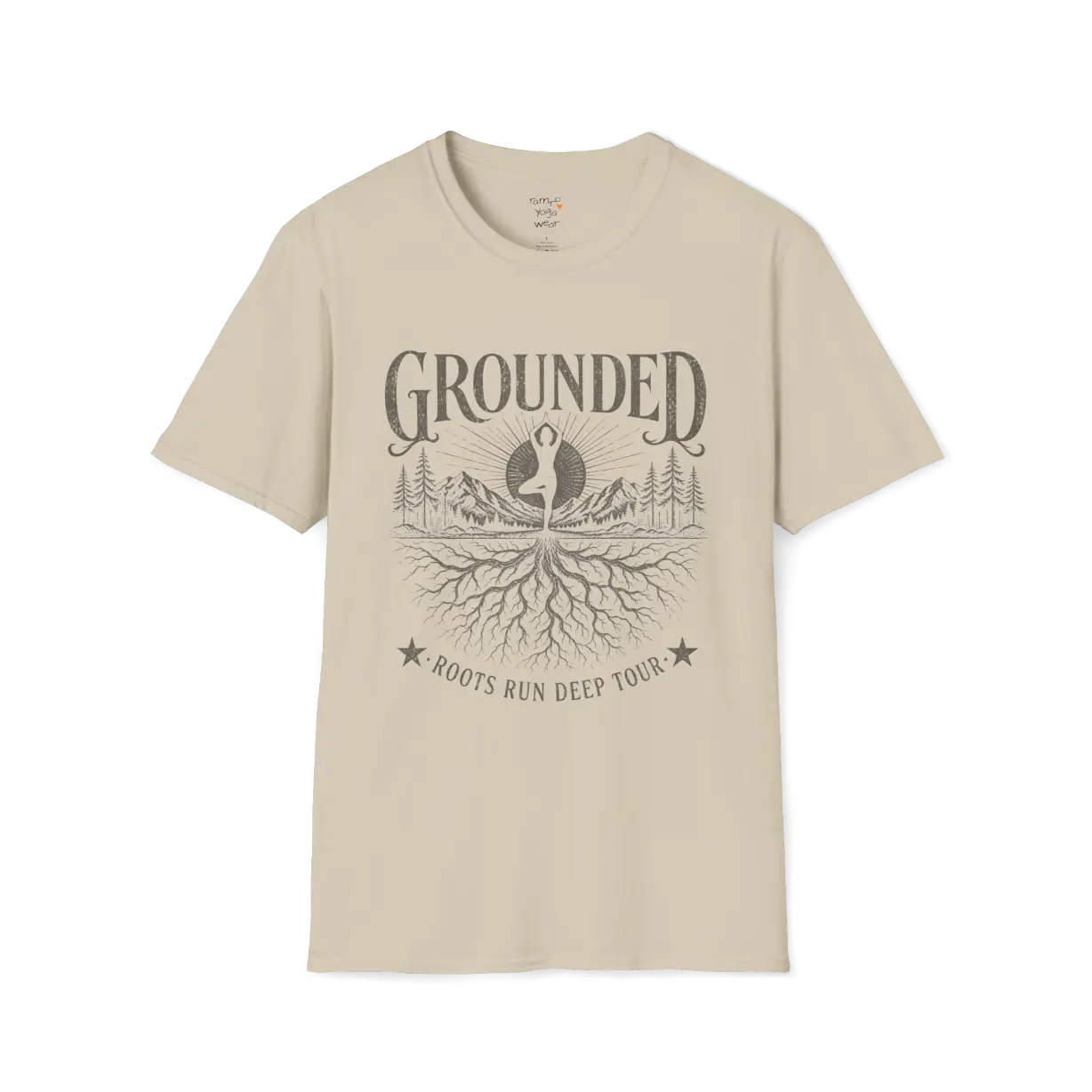 Sand Grounded T-Shirt featuring rooted landscape artwork with calm grounded energy.