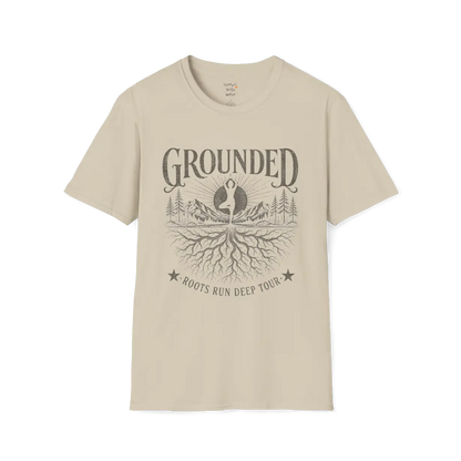 Sand Grounded T-Shirt featuring rooted landscape artwork with calm grounded energy.