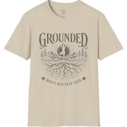Sand Grounded T-Shirt featuring rooted landscape artwork with calm grounded energy.