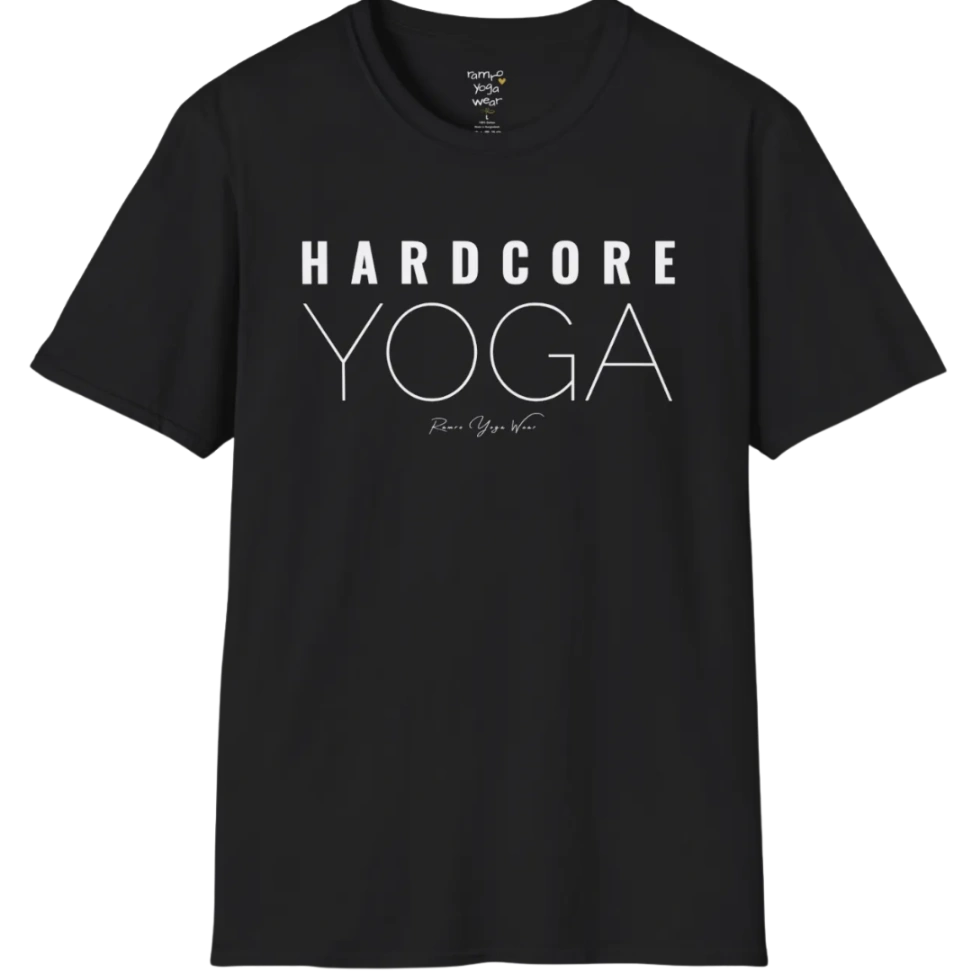 "Hardcore Yoga" stacked block text design — The Vault collection by Ramro Yoga Wear, Black