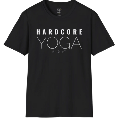 "Hardcore Yoga" stacked block text design — The Vault collection by Ramro Yoga Wear, Black
