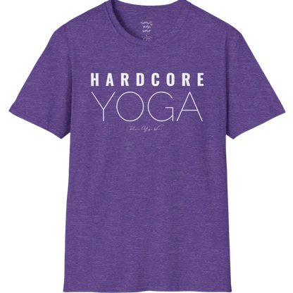 "Hardcore Yoga" stacked block text design — The Vault collection by Ramro Yoga Wear, Heather Purple