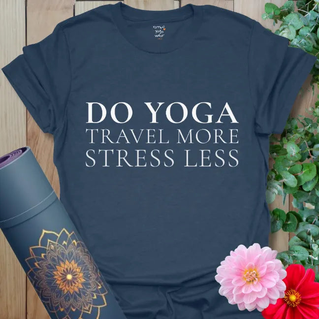 Heather Navy Stress Less T-Shirt featuring a soft, minimalist reminder to slow down and stress less throughout your day.