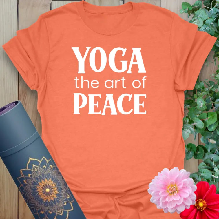 Heather Orange Art of Yoga T-Shirt – Vibrant yoga graphic tee with soft cotton feel and soulful design
