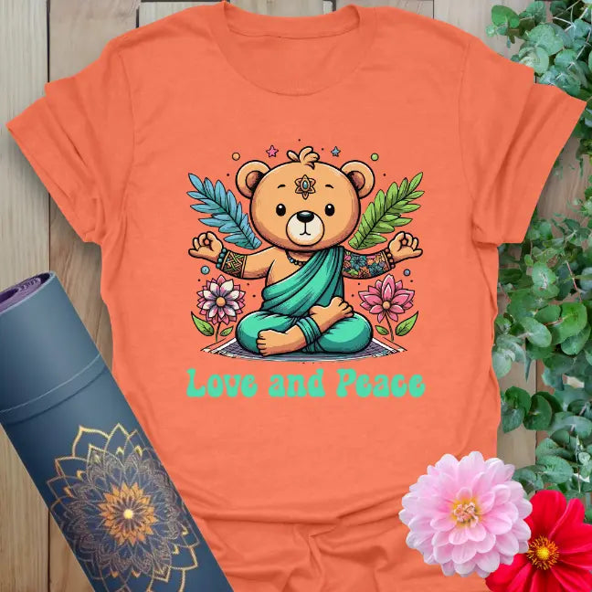 Heather orange Bear T-Shirt with meditating bear art and peaceful message