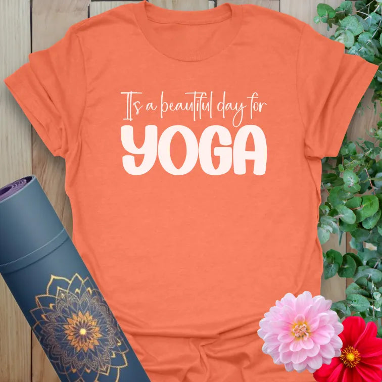 Heather orange motivational t-shirt with bright yoga message