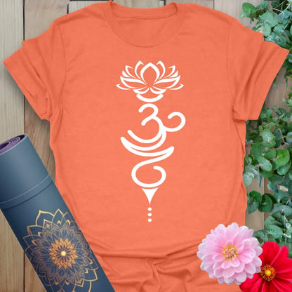 Heather orange spiritual tee with modern Om and lotus print