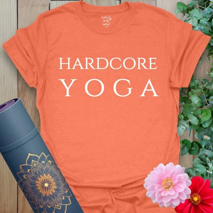 Vibrant orange yoga t-shirt showcasing strong yoga empowerment message for soulful, active living.