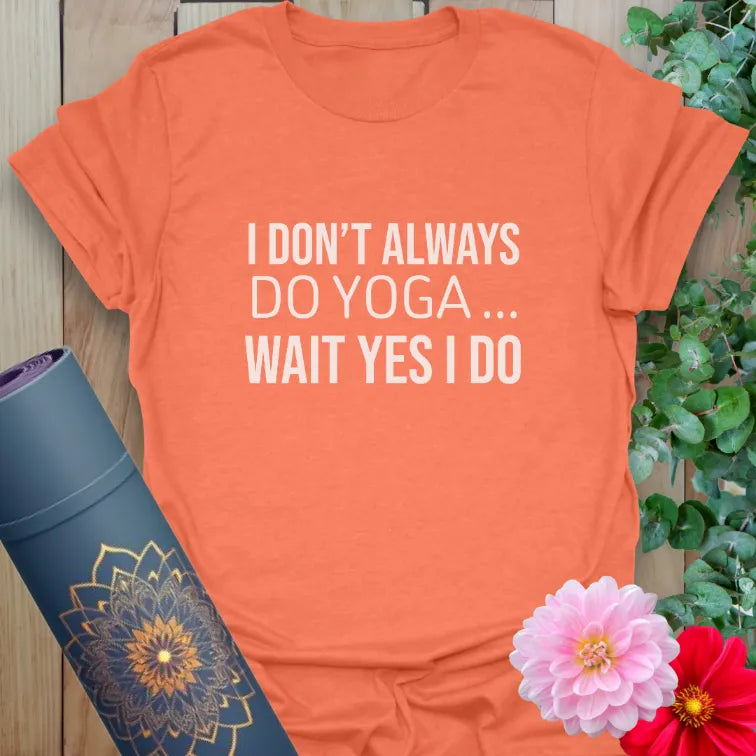 Vibrant orange t-shirt featuring playful yoga lover quote in bold white font for conscious comfort and fun.