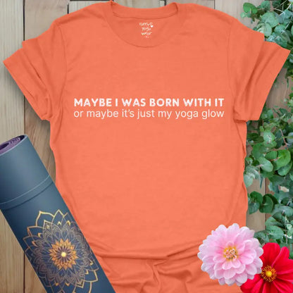 Heather Orange Yoga Glow T-Shirt with elegant lettering — a peaceful, versatile design for yoga lovers and soul-centered style.