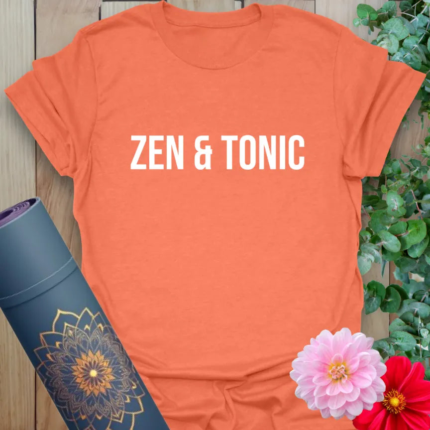 Vibrant orange t-shirt with playful yoga lifestyle message perfect for post-practice happy hour.