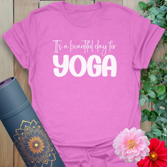 Purple Beautiful Day T-Shirt with positive yoga graphic