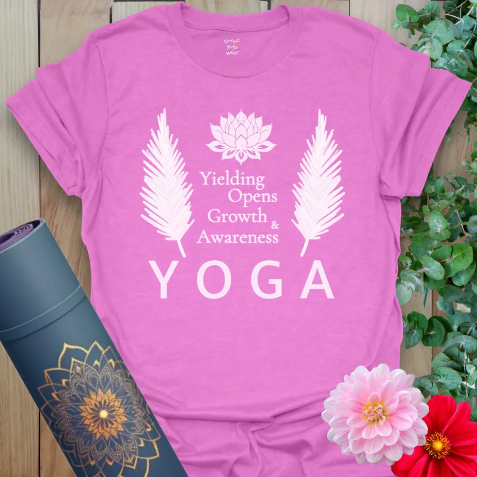 Purple Bloom Within T-Shirt with spiritual quote and yoga theme