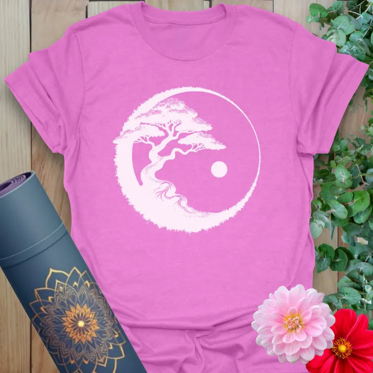 Purple Bonsai T-Shirt with mindful bonsai and yin-yang print