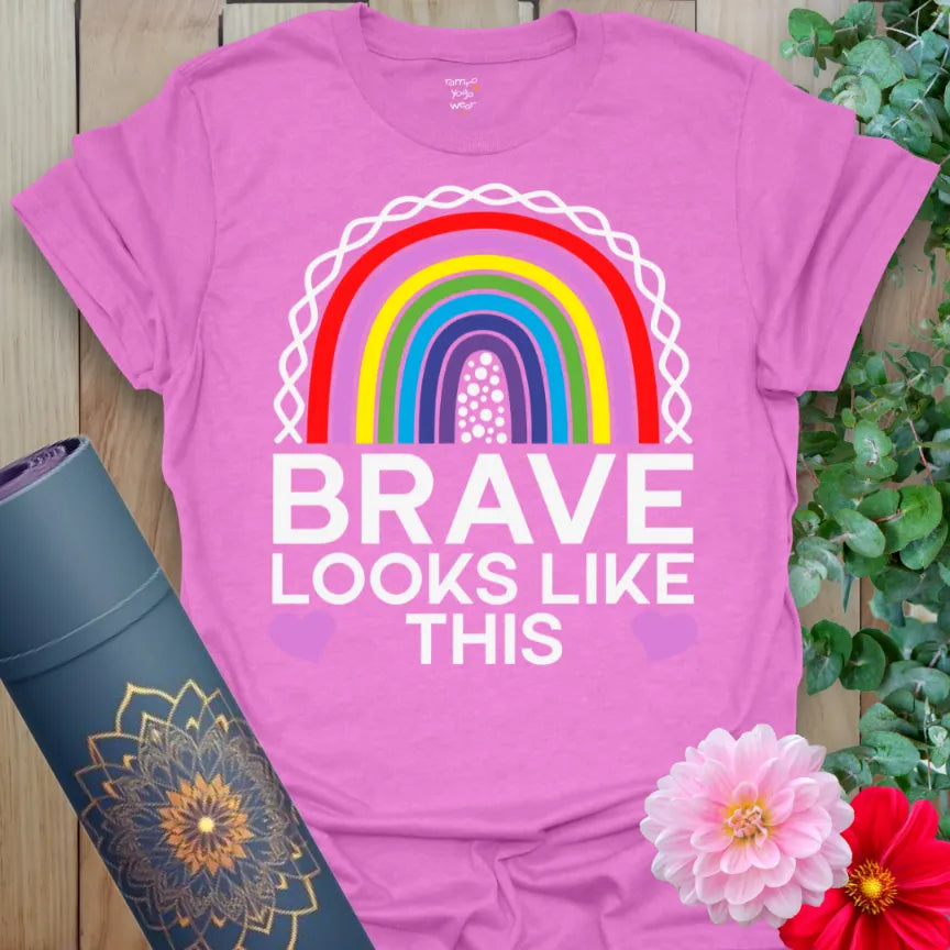 Purple Brave T-Shirt with rainbow empowerment design and positive message