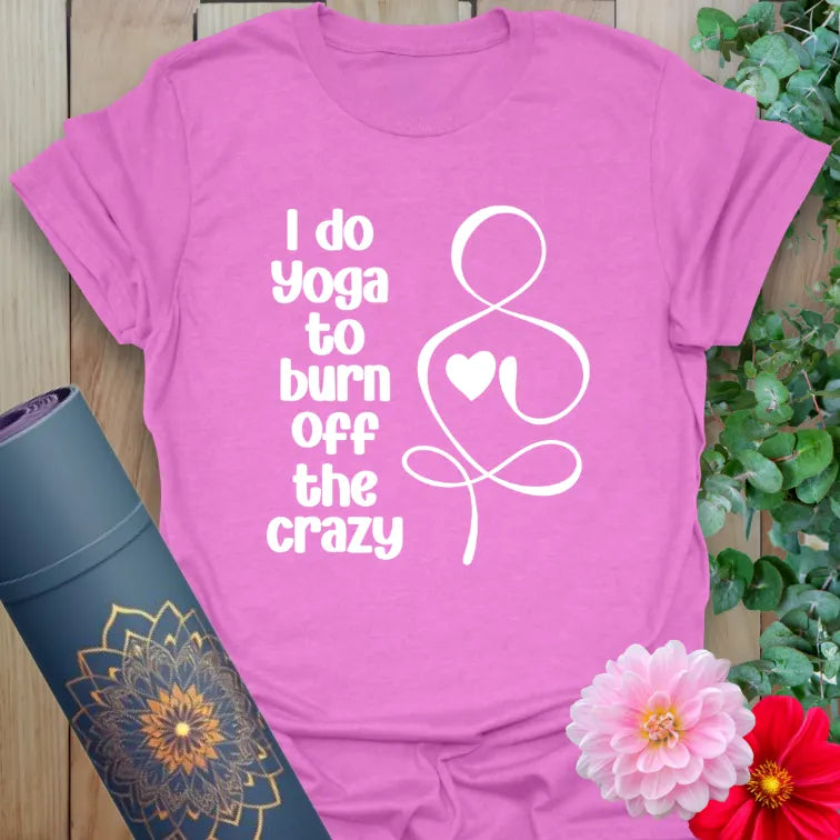 Purple Burn T-Shirt with humorous yoga message and minimalist heart art