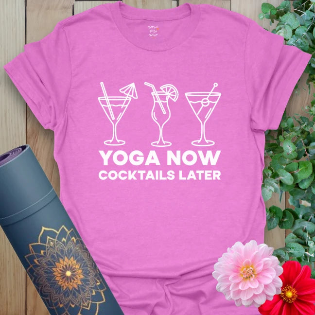 Purple Cocktail T-Shirt with fun yoga-and-drinks message