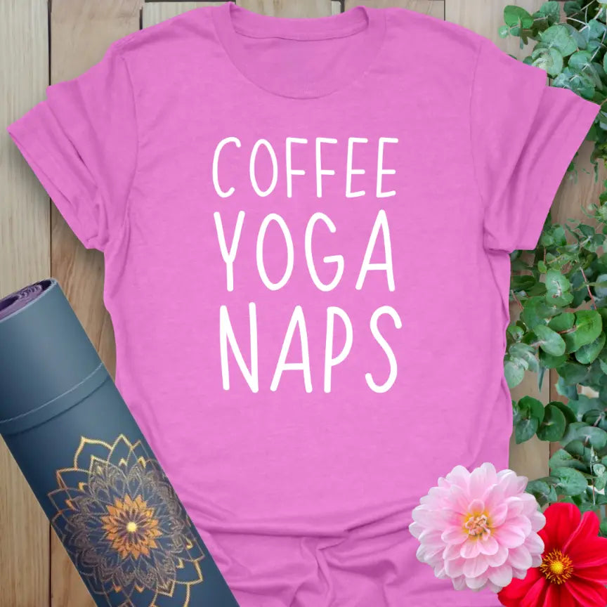 Purple Coffee Nap T-Shirt with minimalist self-care mantra