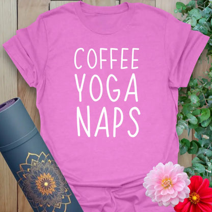 Purple Coffee Nap T-Shirt with minimalist self-care mantra