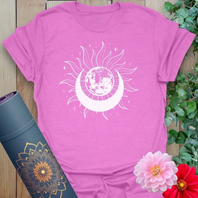 Purple Eclipse T-Shirt with dreamy lunar phase art for mindful yogis
