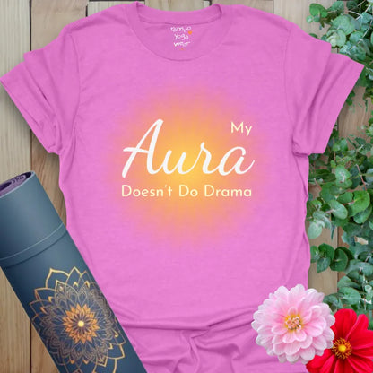 Bold orchid pink tee with glowing aura design and playful spiritual message. For the yogi who sets boundaries with love.
