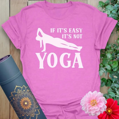 Radiant orchid-colored yoga tee with witty mindful living quote celebrating soulful perseverance and conscious practice.