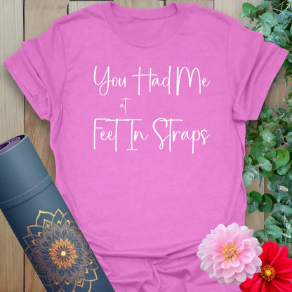 Radiant orchid yoga t-shirt with elegant white script and yoga/pilates pun for soulful humor and stretch lovers.