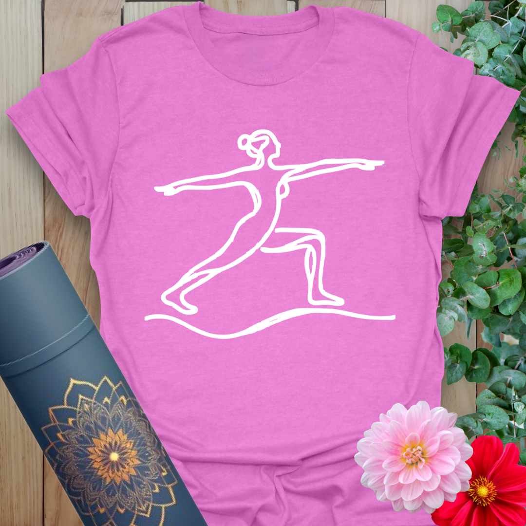 Radiant orchid-colored tee with elegant yoga pose drawing representing grace and inner power.