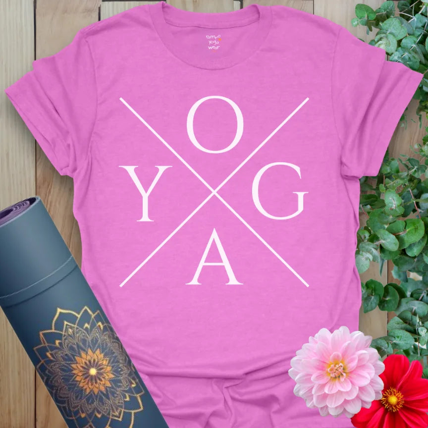 Radiant orchid tee with humorous spiritual quote for conscious wear and playful sass.