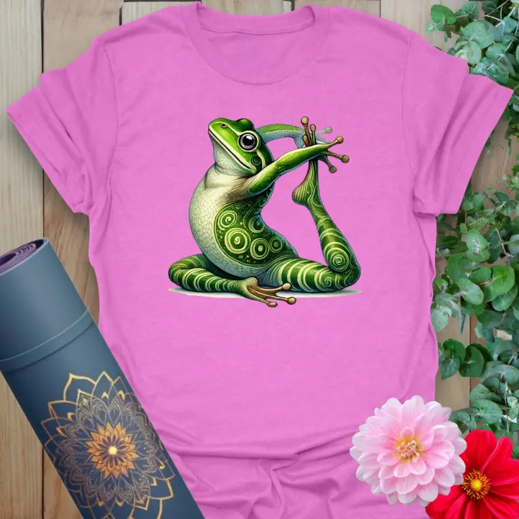  Radiant orchid-colored tee featuring yoga frog artwork for quirky, soul-centered wear.