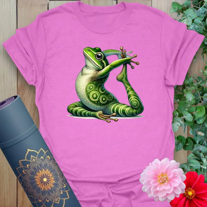  Radiant orchid-colored tee featuring yoga frog artwork for quirky, soul-centered wear.