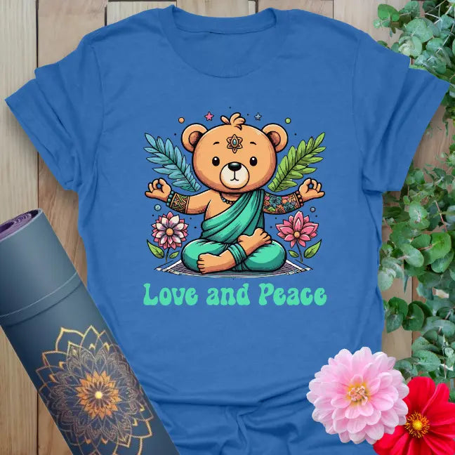  Blue Bear T-Shirt with playful meditating bear and lotus flower illustration

