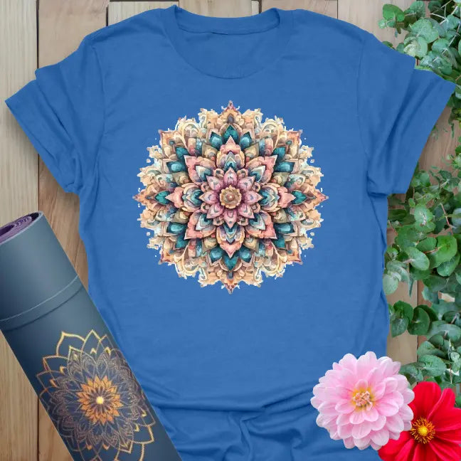 Blue Color My Day T-Shirt with layered colorful mandala for mindful expression