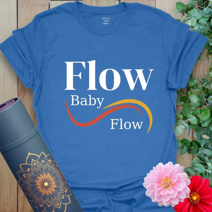 Heather Royal Flow Baby Flow T-Shirt with calming blue tones and stylish lettering. Ideal for everyday yoga wear and casual outfits.