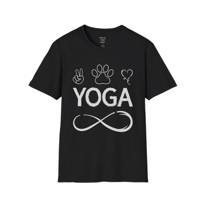 Paw print and heart icons above YOGA text with infinity symbol design — The Vault collection by Ramro Yoga Wear — Black