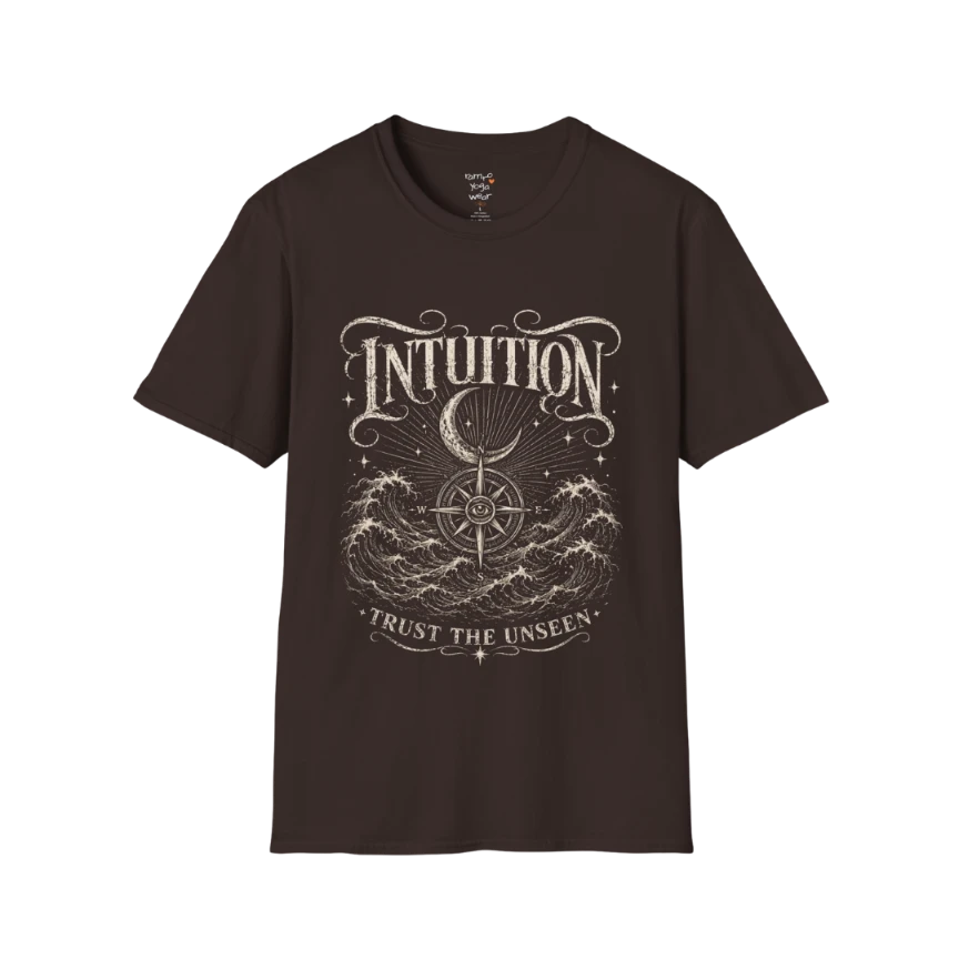 Dark Chocolate Intuition T-Shirt with spiritual engraved illustration inspired by intuition, inner wisdom, cosmic energy, and mindful living.