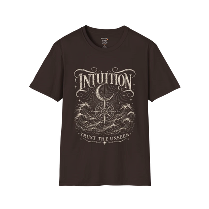Dark Chocolate Intuition T-Shirt with spiritual engraved illustration inspired by intuition, inner wisdom, cosmic energy, and mindful living.