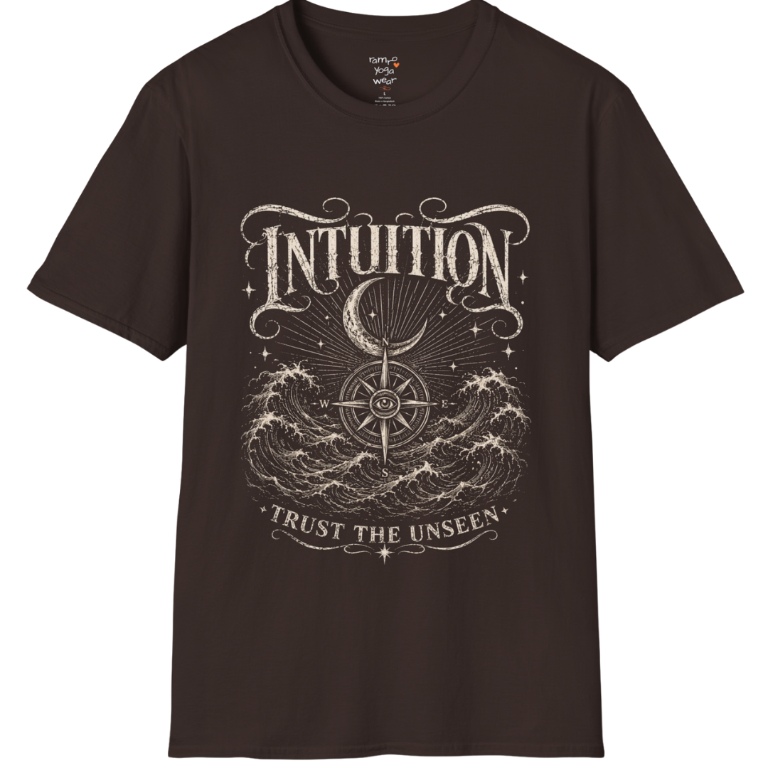 Dark Chocolate Intuition T-Shirt with spiritual engraved illustration inspired by intuition, inner wisdom, cosmic energy, and mindful living.